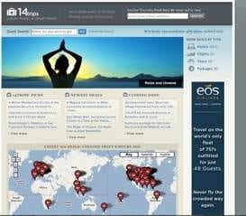 The homepage of the eos website, featuring luxury travel deals, meals & steals.
Keywords: luxury travel deals, meals & steals