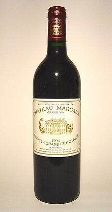 A bottle of Chateau Margaux 1787 wine on a white background.