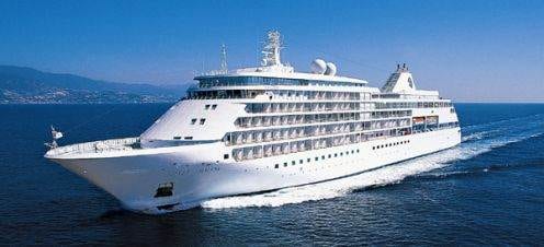 Silversea Cruise Ship sailing in the ocean.