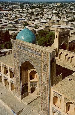 An aerial view of a mosque in Uzbekistan.