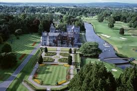 An aerial view of a luxurious castle in Ireland.