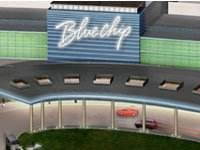 An artist's rendering of The Blue Chip Casino featuring a blue sky and romantic ambiance.