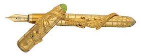 A dragon-adorned gold fountain pen.