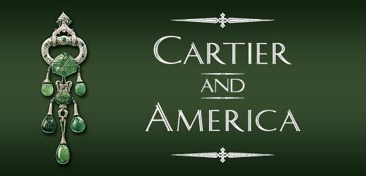 The Cartier and America logo on a green background at the Cartier And America Exhibit in San Francisco.