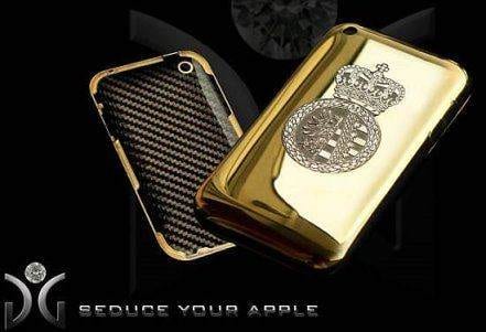 A stylish golden iPhone case featuring a British royal crest.
