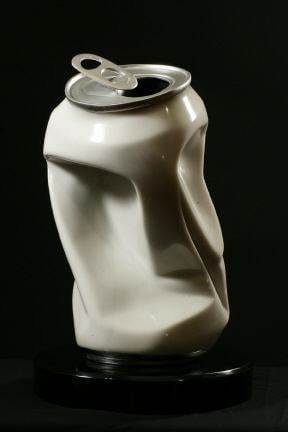 Marble sculpture of a white soda can.