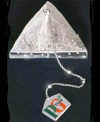 A pyramid-shaped tea bag worth $15.