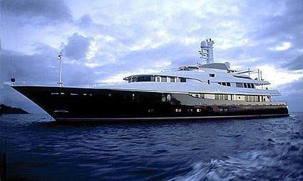 A pricey motor yacht in the ocean.