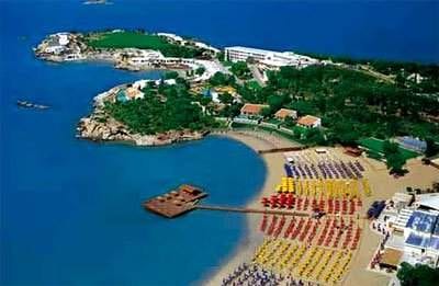 An aerial view of the Royal Villa at the Grand Resort Lagonissi beach and resort.