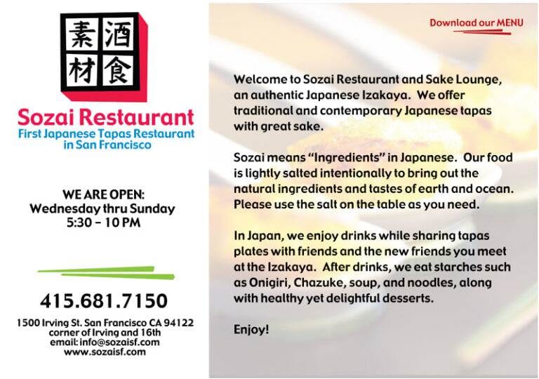 Japanese Tapas — Small Plates & Big Tastes :: Sozai Restaurant & Sake Lounge, San Francisco