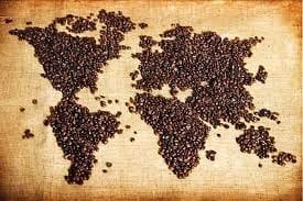 An expensive map made of coffee beans.