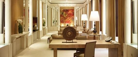 Park Hyatt hotel hallway with table and chairs.