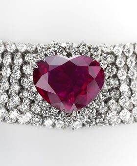 A heart shaped ruby and diamond bracelet priced at $14 million.