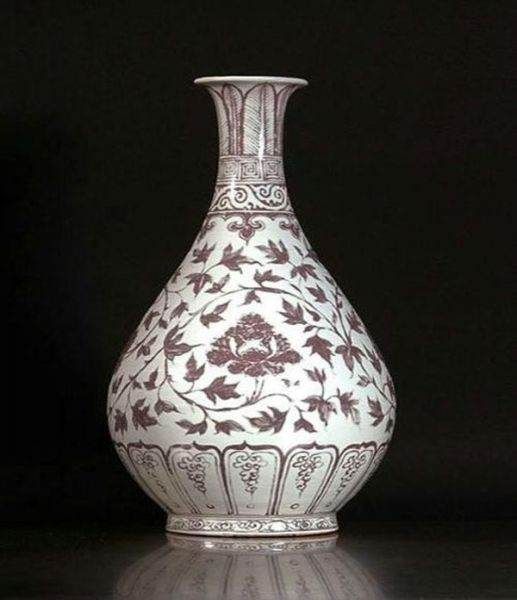 A 14th century porcelain vase from the Yuan Dynasty with a red and white design sold for 1.2 million dollars.