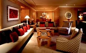 A hotel living room with panoramic views of Tokyo on the 53rd floor.