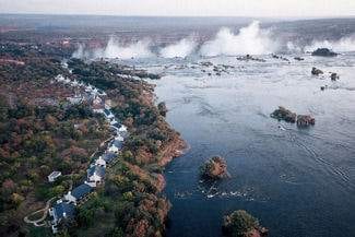 Aerial view of Victoria Falls from the Royal Livingstone Express.