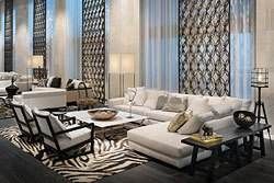 A living room with high ceilings.