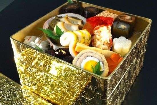 A gold lunch box filled with Osechiriyori priced at $234,000.