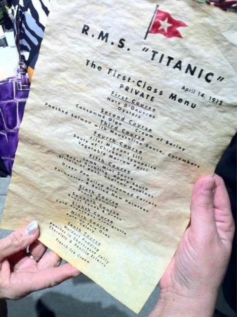 First class menu from RMS Titanic.
