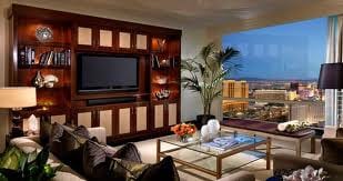 A living room showcasing Las Vegas skyline.