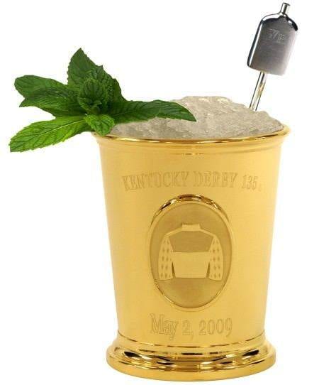 Try a Mint Julep to Commemorate an Auspicious Occasion with a gold cup and ice.