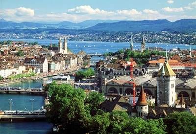 Aerial view of Zurich, the top choice for a girlfriend getaway in Switzerland.
