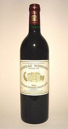 A bottle of Chateau Margaux 1787 wine on a white background.