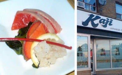 A picture of a sushi restaurant and a picture of a restaurant showcasing Sushi Kaji in Toronto.