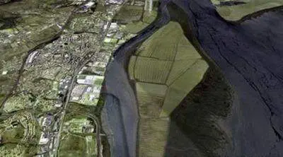 Aerial river city.