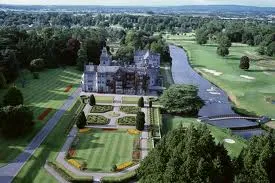 An aerial view of a luxurious castle in Ireland.