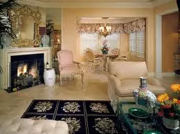 A cozy living room with a fireplace in California.