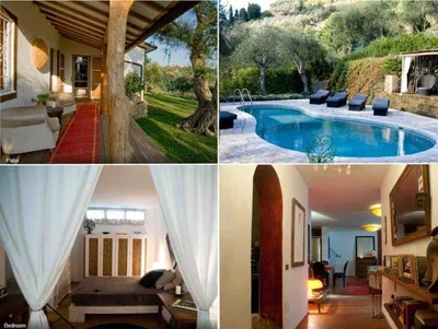 A Tuscany-inspired collage of a house with a pool.