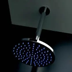 A Lavishing showerhead with a blue light.