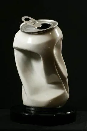 Marble sculpture of a white soda can.