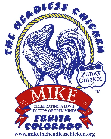 Mike the Headless Chicken logo featured at the Fruita Festival.