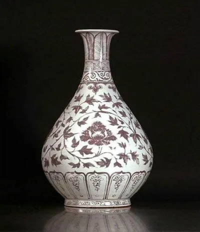 A 14th century porcelain vase from the Yuan Dynasty with a red and white design sold for 1.2 million dollars.