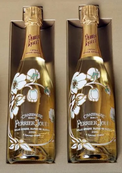 Indulge in Perrier-Jouet champagne packaged in a box.