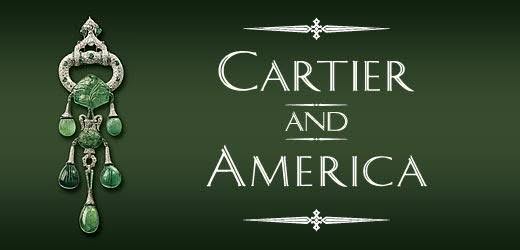 The Cartier and America logo on a green background at the Cartier And America Exhibit in San Francisco.