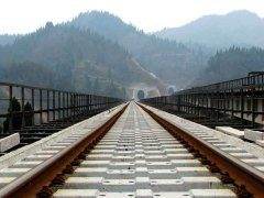 A train track amidst mountains.