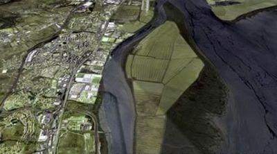 Aerial river city.