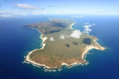 An aerial view of an island getaway in the ocean, Hawaiian-style.